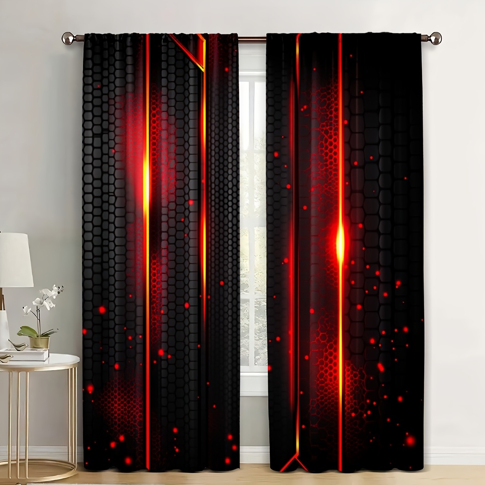 Office Of Tech - 2pcs Lava Curtains Black Red Crack